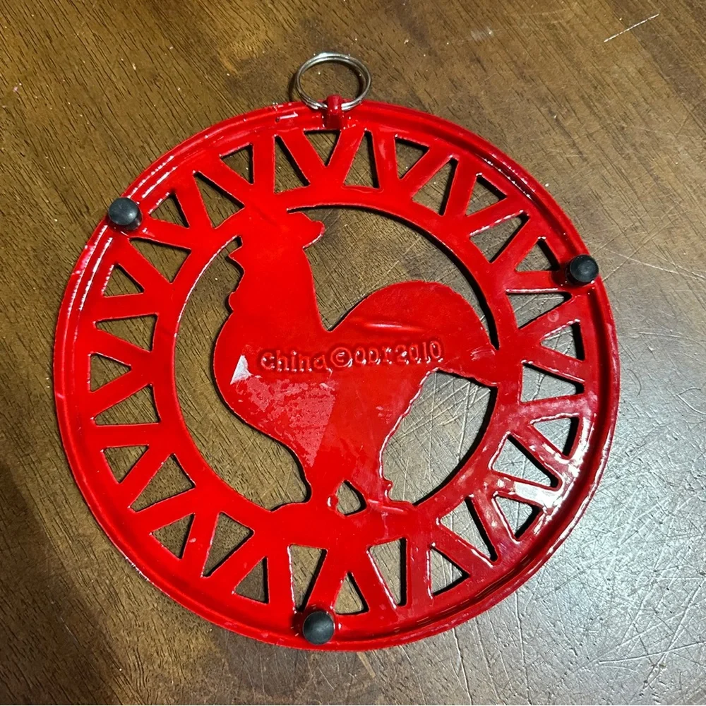 Cast Iron Trivet Enamel Red Rooster‎ Wall Hanging Farmhouse Country Decor